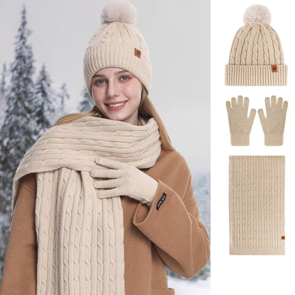 SIANNA 3-in-1 Women's Winter Set: Beanie Hat, Touchscreen Gloves, and Scarf – Cable Knit
